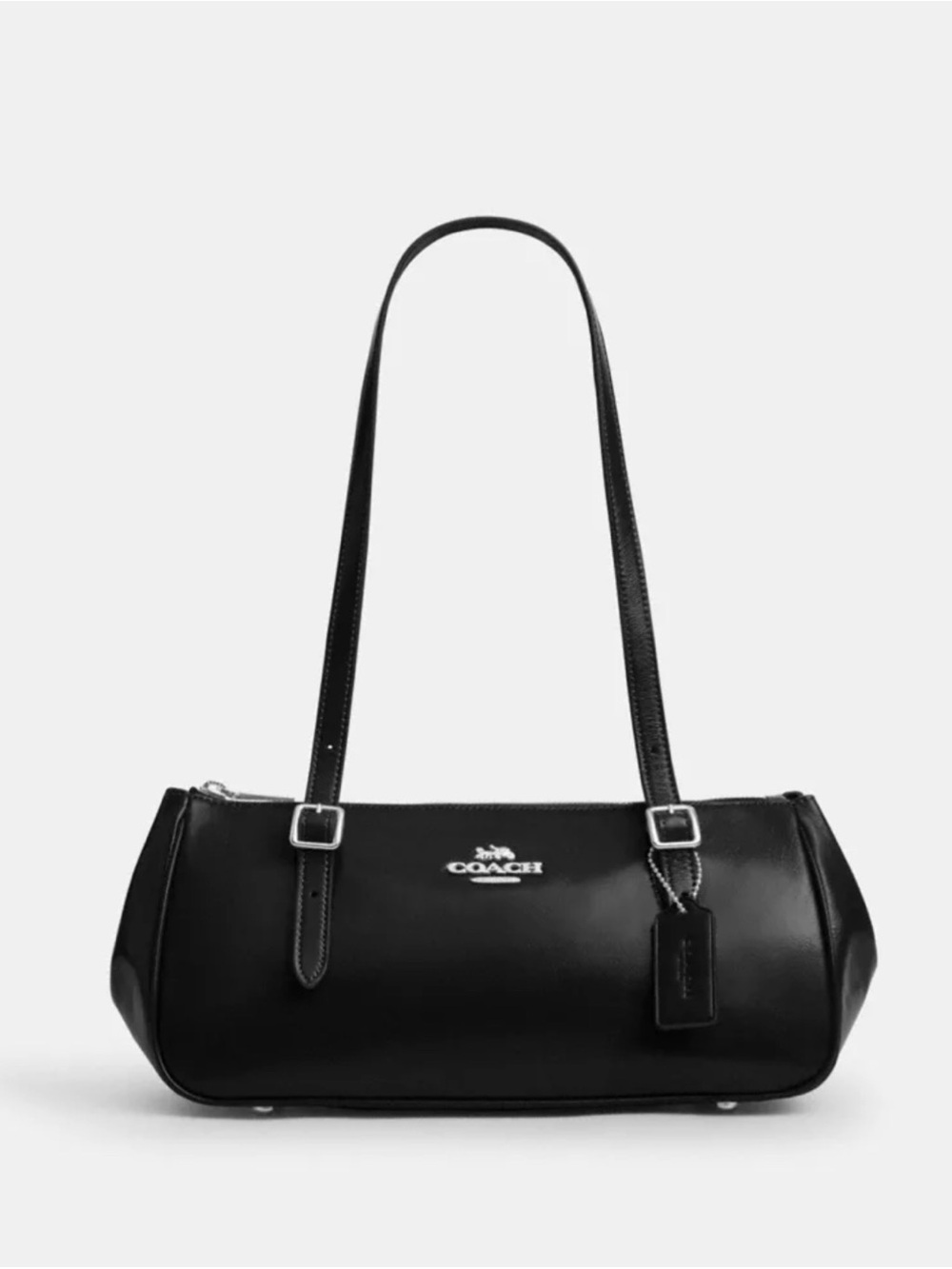 🖤🩶Coach NWT Black Asher Glazed Leather Shoulder Bag with Silver Hardware
